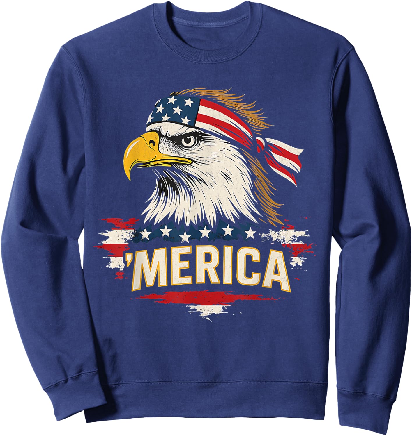 Mullet Bald Eagle Merica American Flag 4th Of July Patriotic Sweatshirt - Sweatshirt | Navy