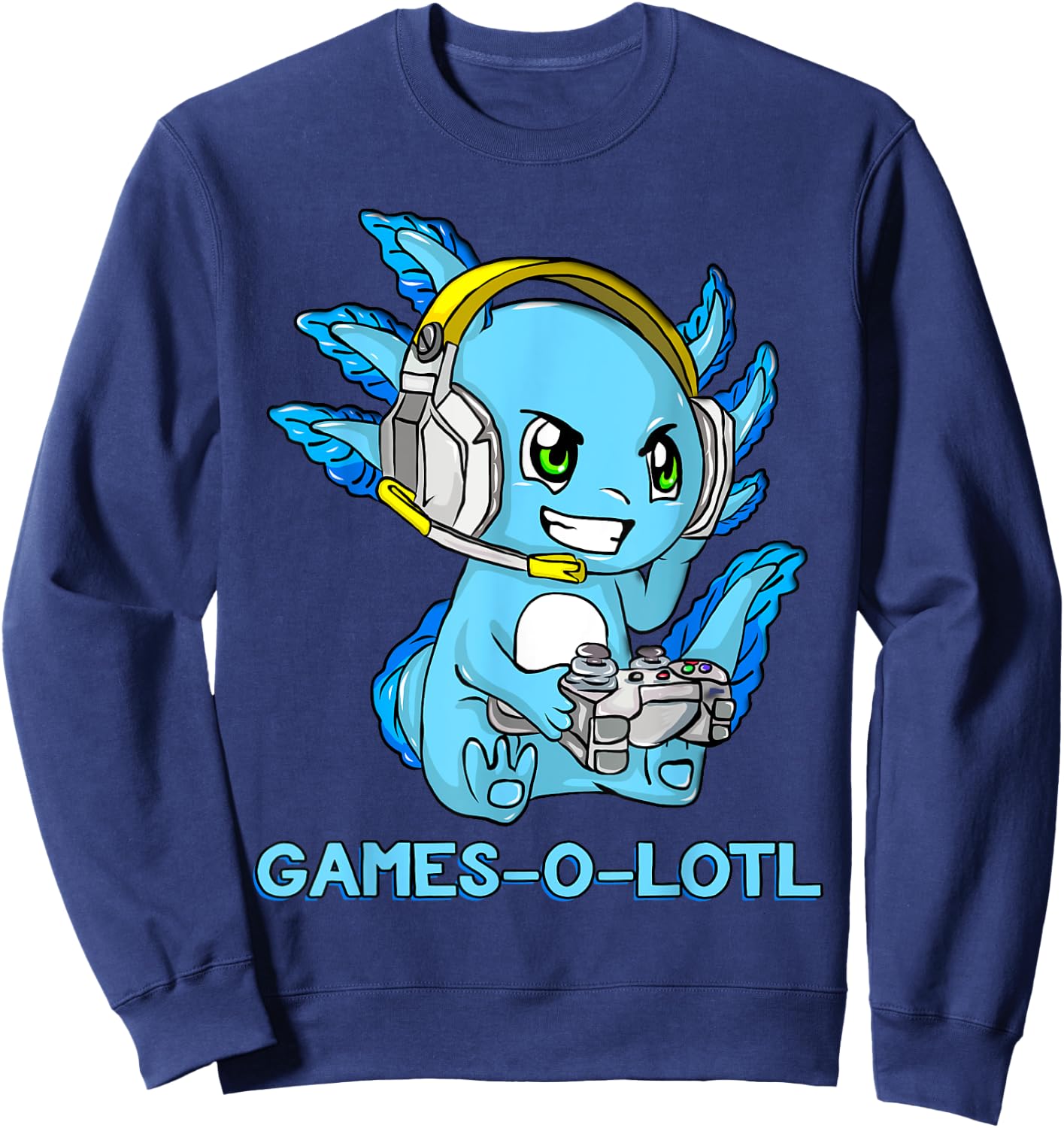 Gamesolotl Axolotl Gamer with Headset Cute Anime Kawaii Sweatshirt - Sweatshirt | Navy