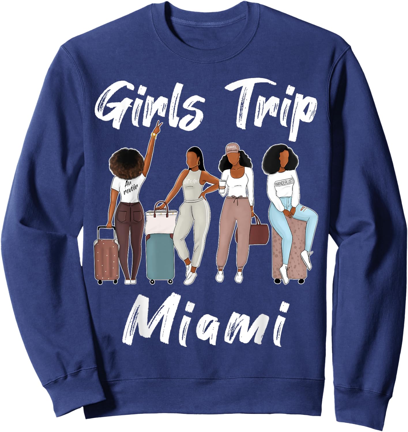 Funny Maimi Beach Girls Trip 2024 Besties Holiday Black Cotton 65% Polyester 35% Modern Short Sleeve Small Regular Fit XS US 21 inches 16.5 inches Girls Young Women Sweatshirt - Sweatshirt | Navy