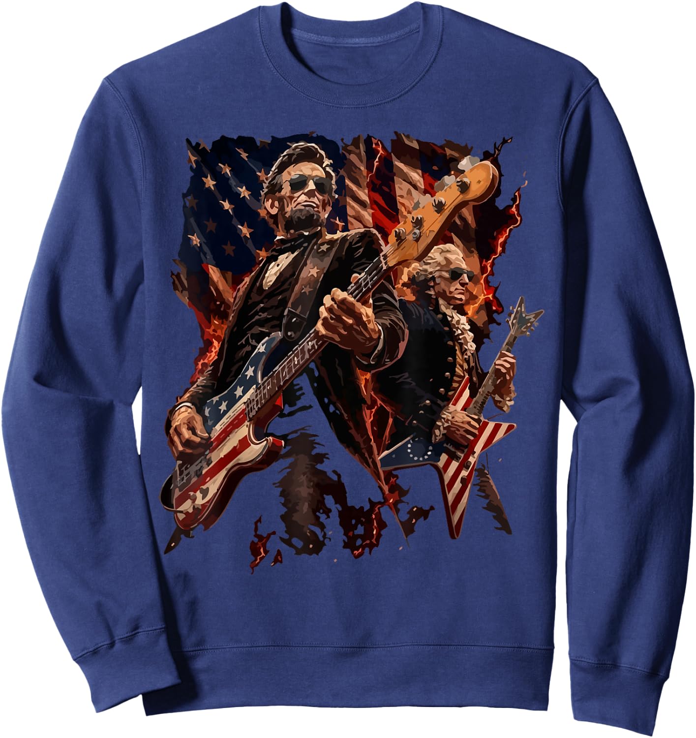 Presidents Abe Lincoln and George Washington Playing Guitar Sweatshirt - Sweatshirt | Navy
