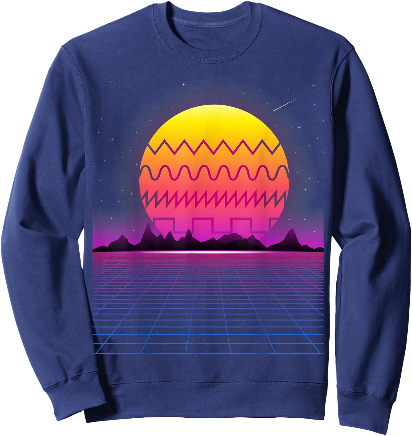 80s Retro Sunset Synthesizer T Shirt | Synthwave Waveform Sweatshirt - Sweatshirt | Navy