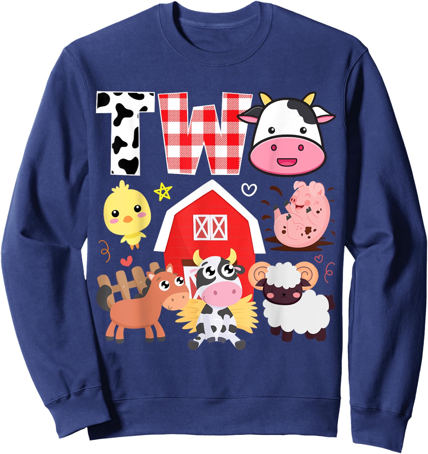 2nd Birthday Two Year Old Farm Theme Animals Birthday Party Sweatshirt - Sweatshirt | Navy