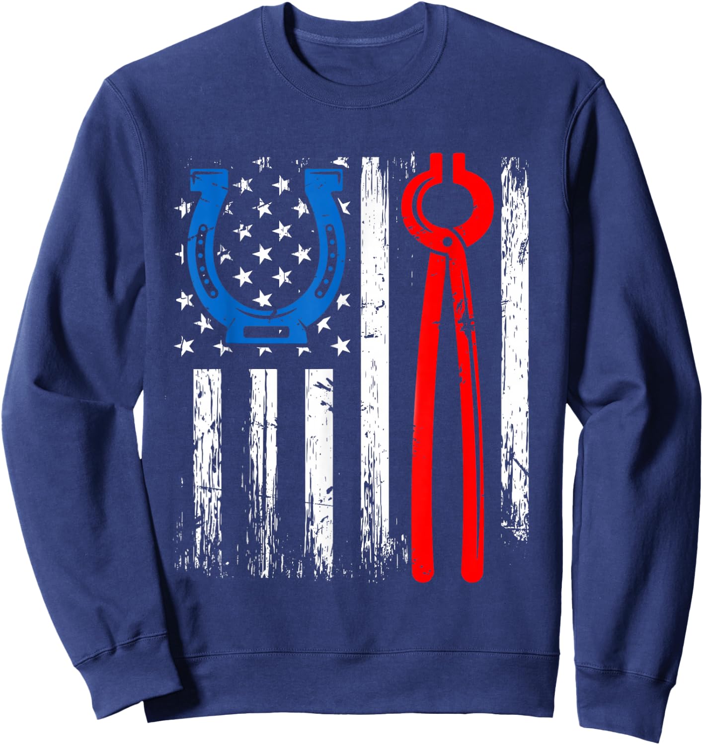 US American Flag Farrier Hoof Blacksmith Horseshoe Iron Women Men Sweatshirt - Sweatshirt | Navy
