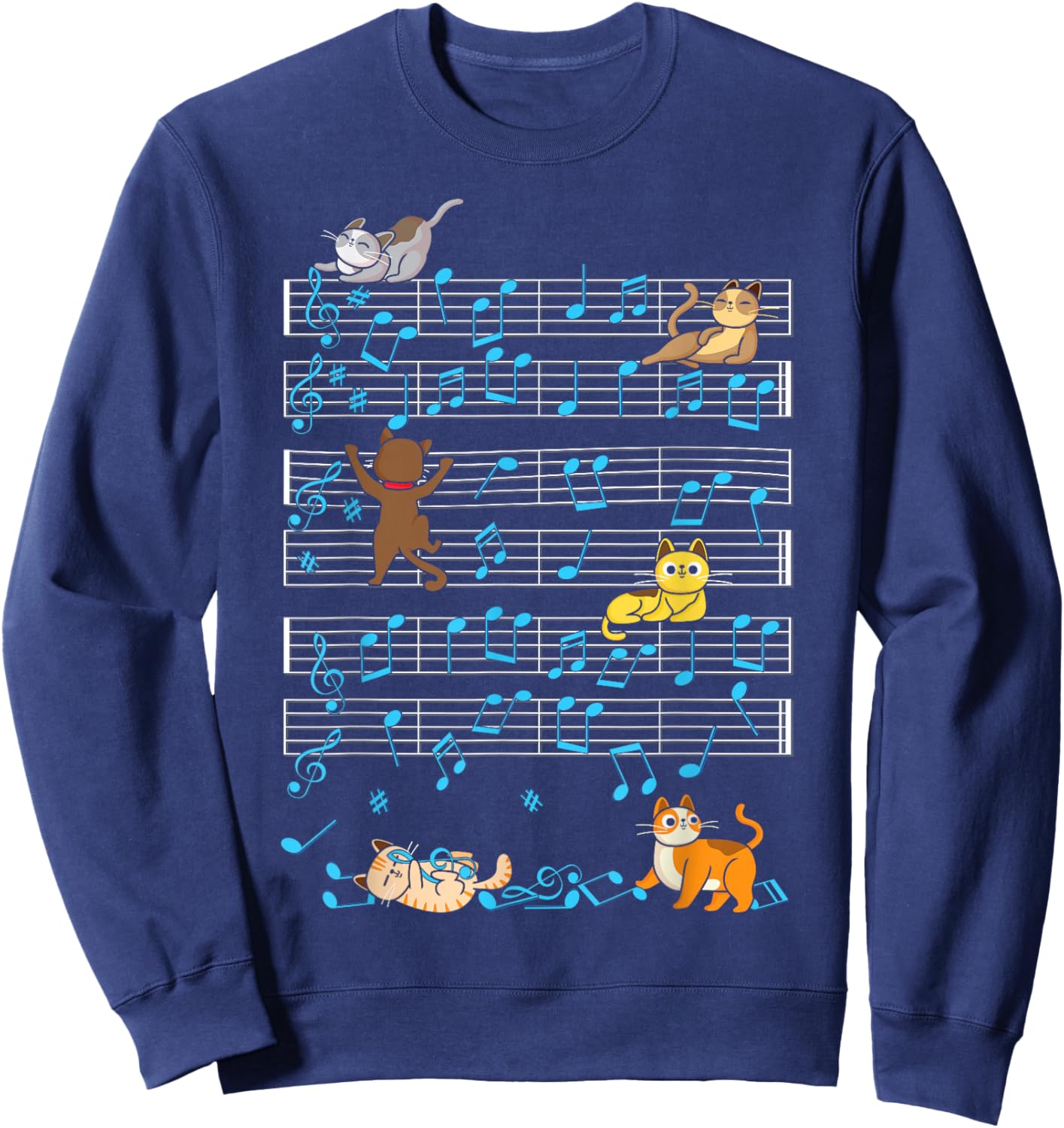 Funny Cat Playing Music Note Kitty Cute Musician Kitten Pet Sweatshirt - Sweatshirt | Navy