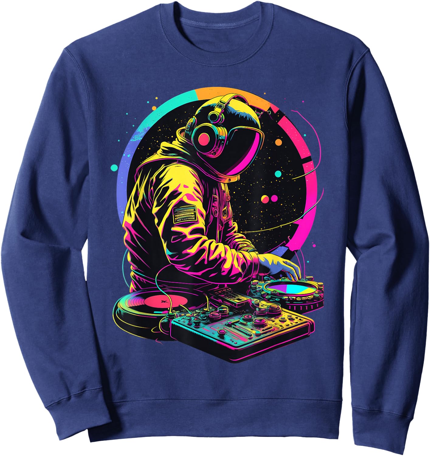 Retro Astronaut DJ, DJing in Space, EDM cool Graphic Sweatshirt - Sweatshirt | Navy