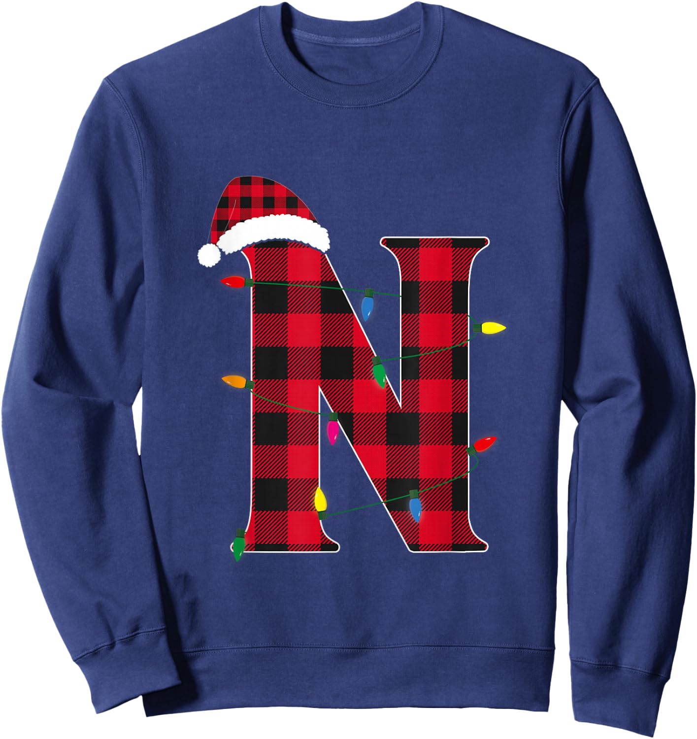 Awesome Letter N Initial Name Buffalo Plaid Christmas Sweatshirt - Sweatshirt | Navy