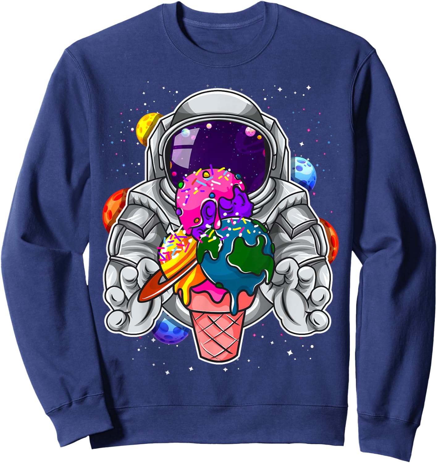 Astronaut Ice Cream Boys Girls Kids Planets Space Cosmonaut Sweatshirt - Sweatshirt | Navy