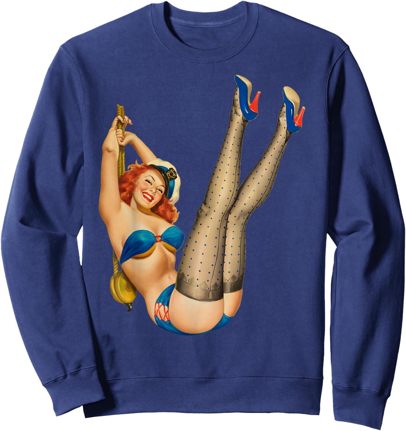 Vintage 1940's Pin-up Girl Sexy Classic Retro American Art Sweatshirt - Sweatshirt | Navy
