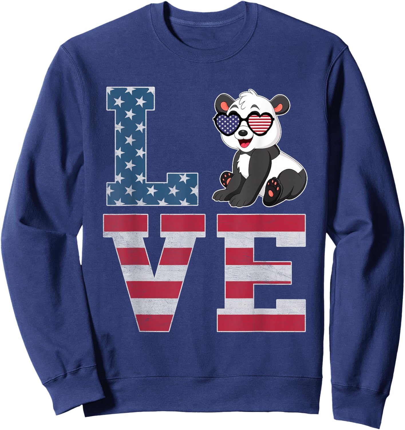 4th of July Decor Patriotic LOVE Panda American Flag Sweatshirt - Sweatshirt | Navy