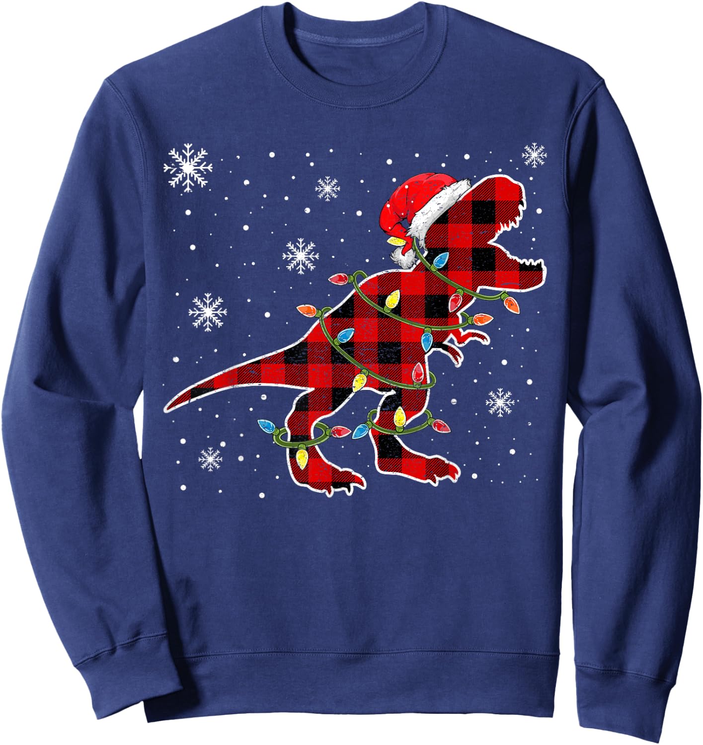 Christmas Dinosaur Buffalo Plaid Shirt, Santa Trex Pajama Sweatshirt - Sweatshirt | Navy
