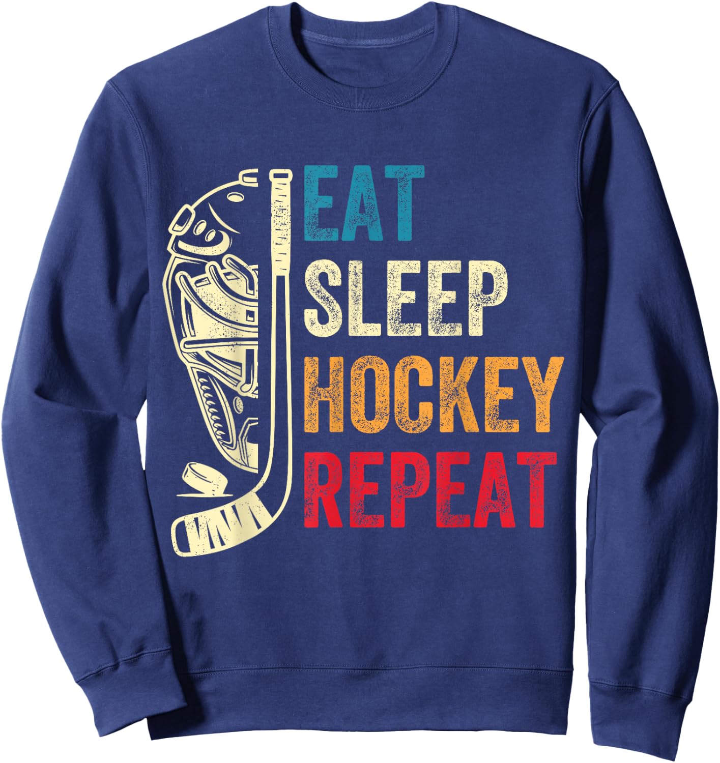 Eat Sleep Hockey Repeat Kids Adult Ice Hockey Retro Vintage Sweatshirt - Sweatshirt | Navy
