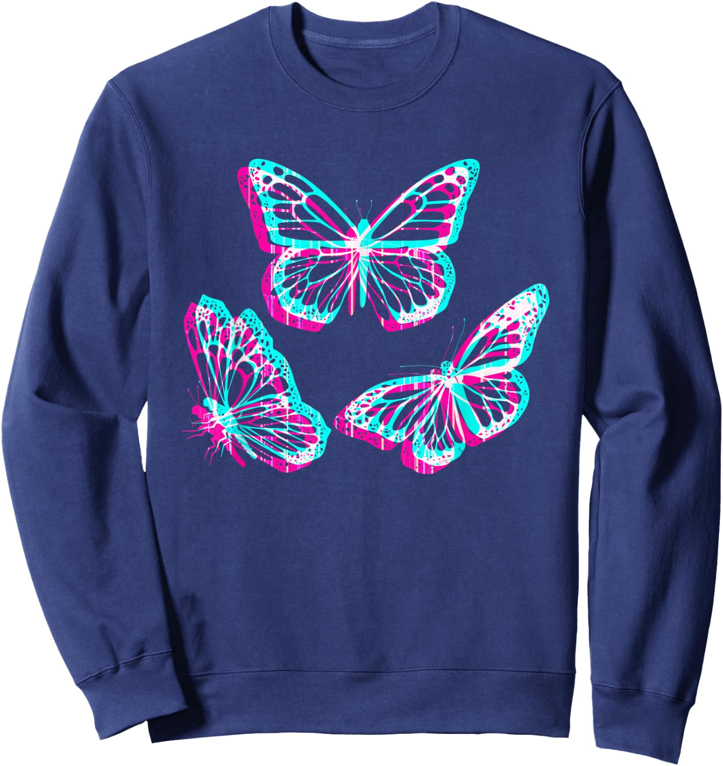 Pastel Goth Aesthetic Butterfly Glitch - 90s Butterfly Sweatshirt - Sweatshirt | Navy
