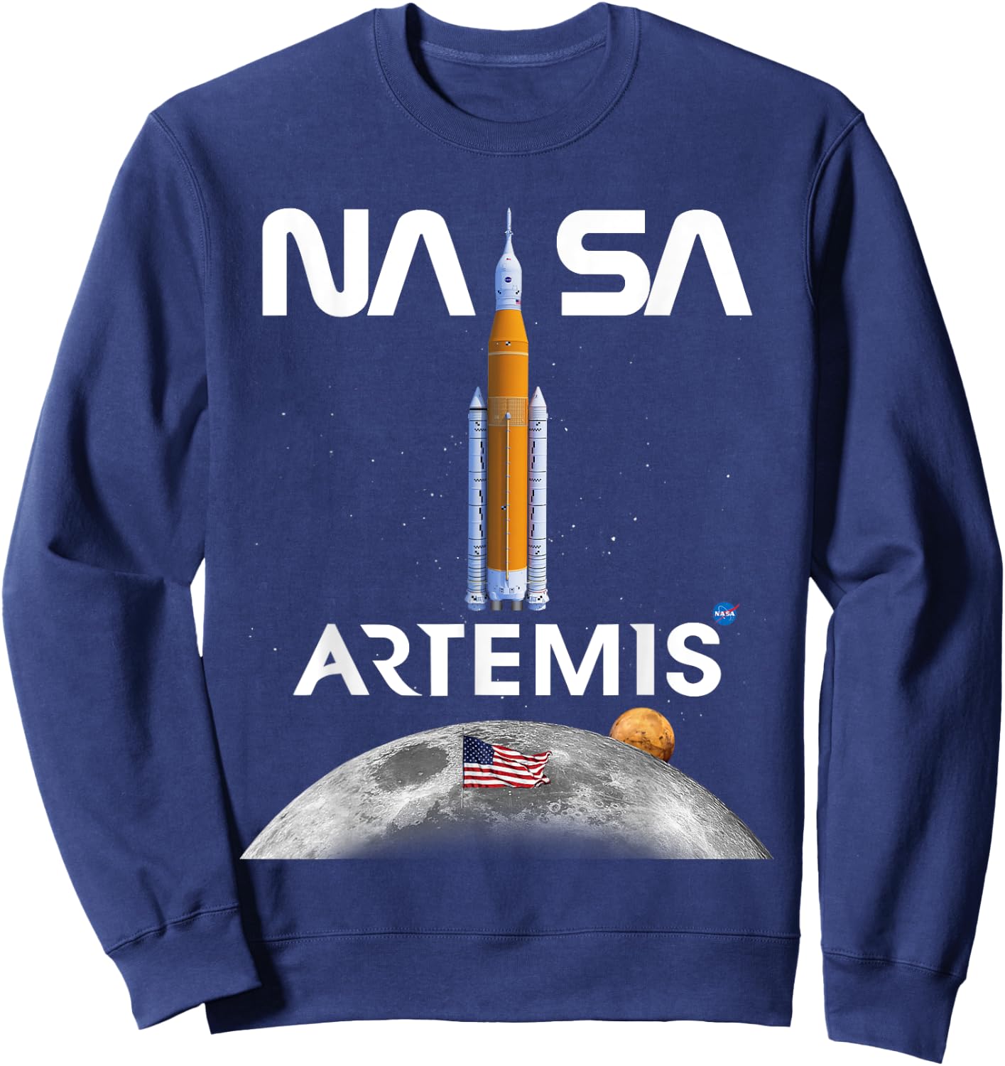 NASA Artemis Mission SLS Moon US Flag Worm Logo Sweatshirt - Sweatshirt | Navy