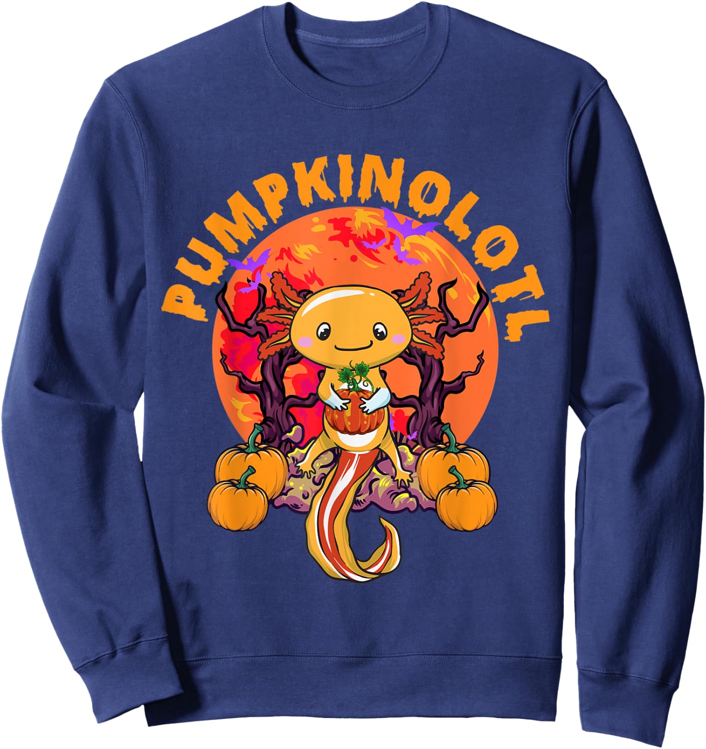 Halloween Axolotl Salamander Pumpkin Orange Pumpkinolotl Sweatshirt - Sweatshirt | Navy