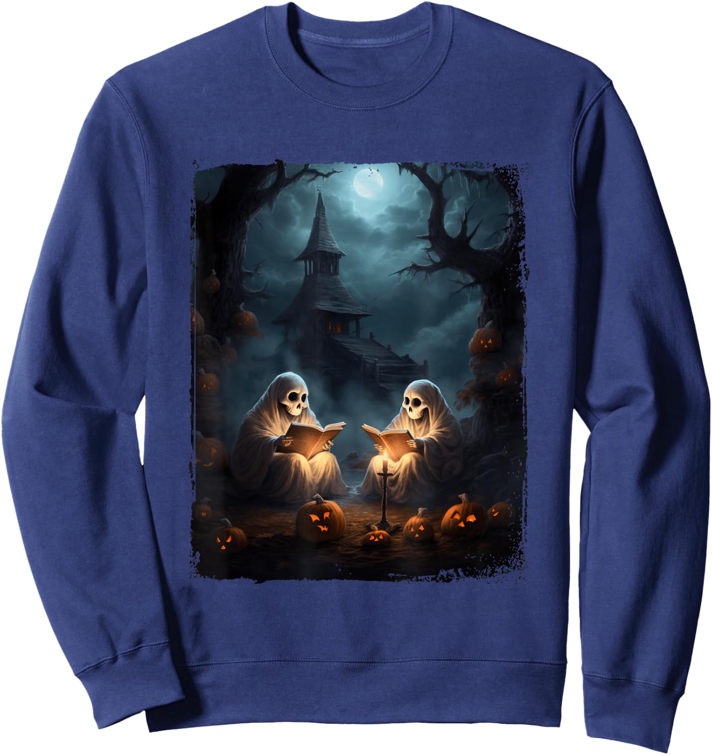 Vintage Boo Halloween Camping Reading Teacher Books Ghost Sweatshirt - Sweatshirt | Navy