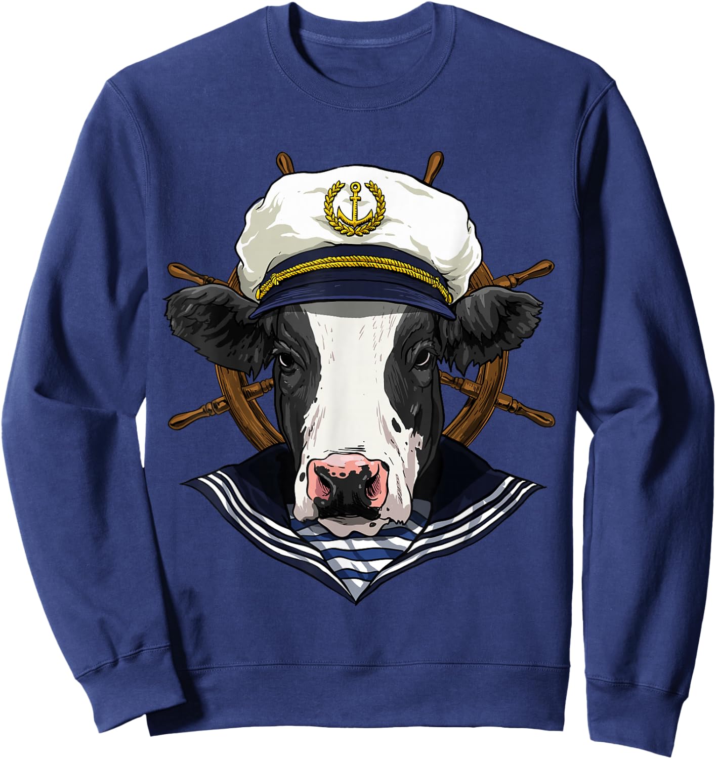 Cow Sailor Boat Captain Farmer Cow Farm Animal Sweatshirt - Sweatshirt | Navy