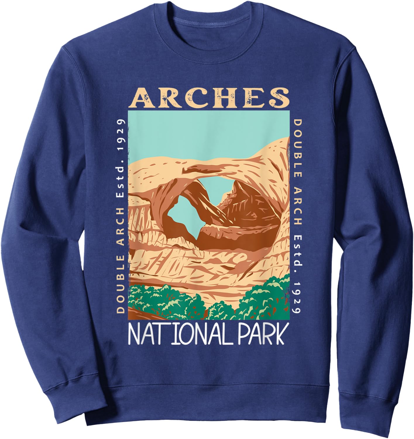 Arches National Park Double Arch Utah Vintage Distressed Sweatshirt - Sweatshirt | Navy