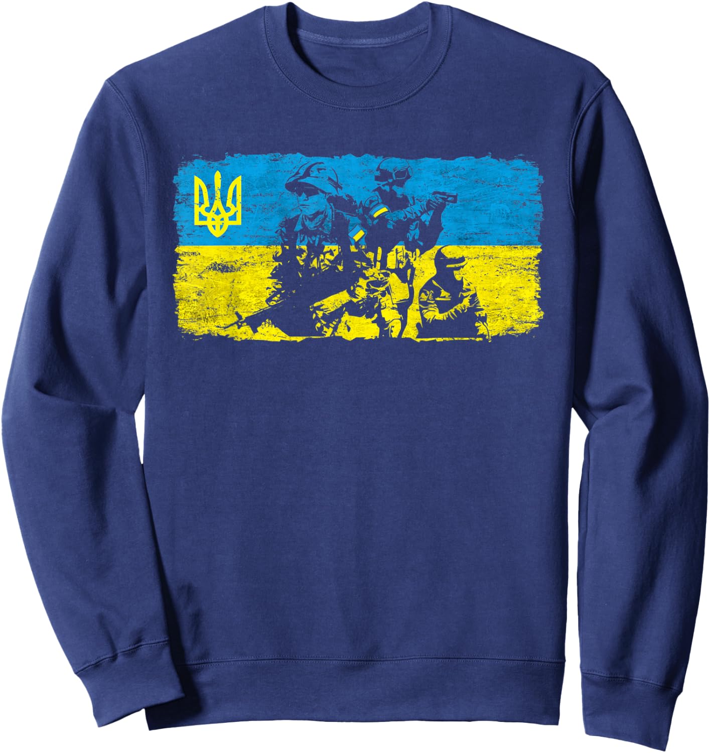 Ukrainian Army Solders Support Ukraine Flag Stand with UA Sweatshirt - Sweatshirt | Navy