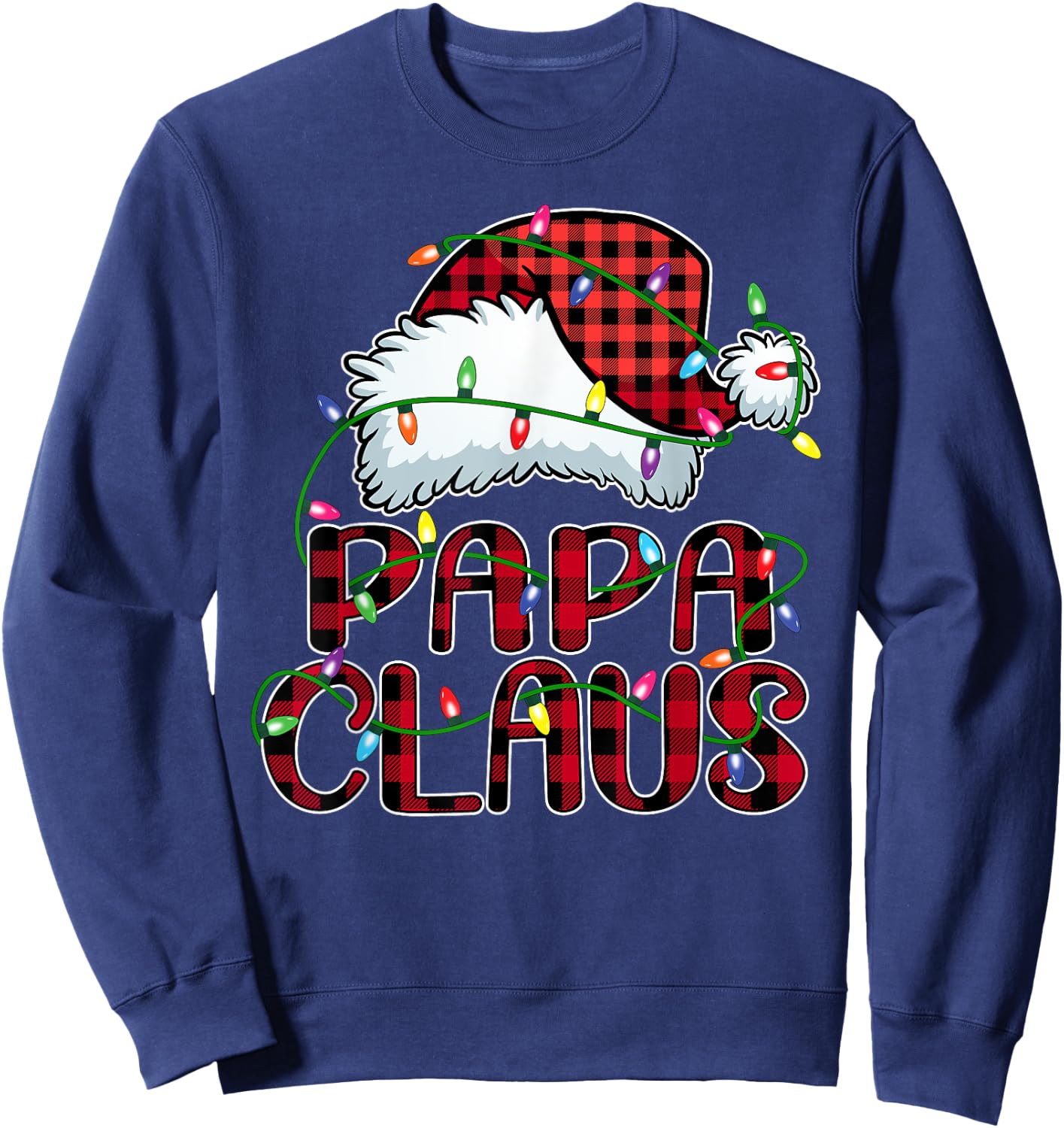 Papa Claus Shirt Christmas Lights Pajama Family Matching Sweatshirt - Sweatshirt | Navy