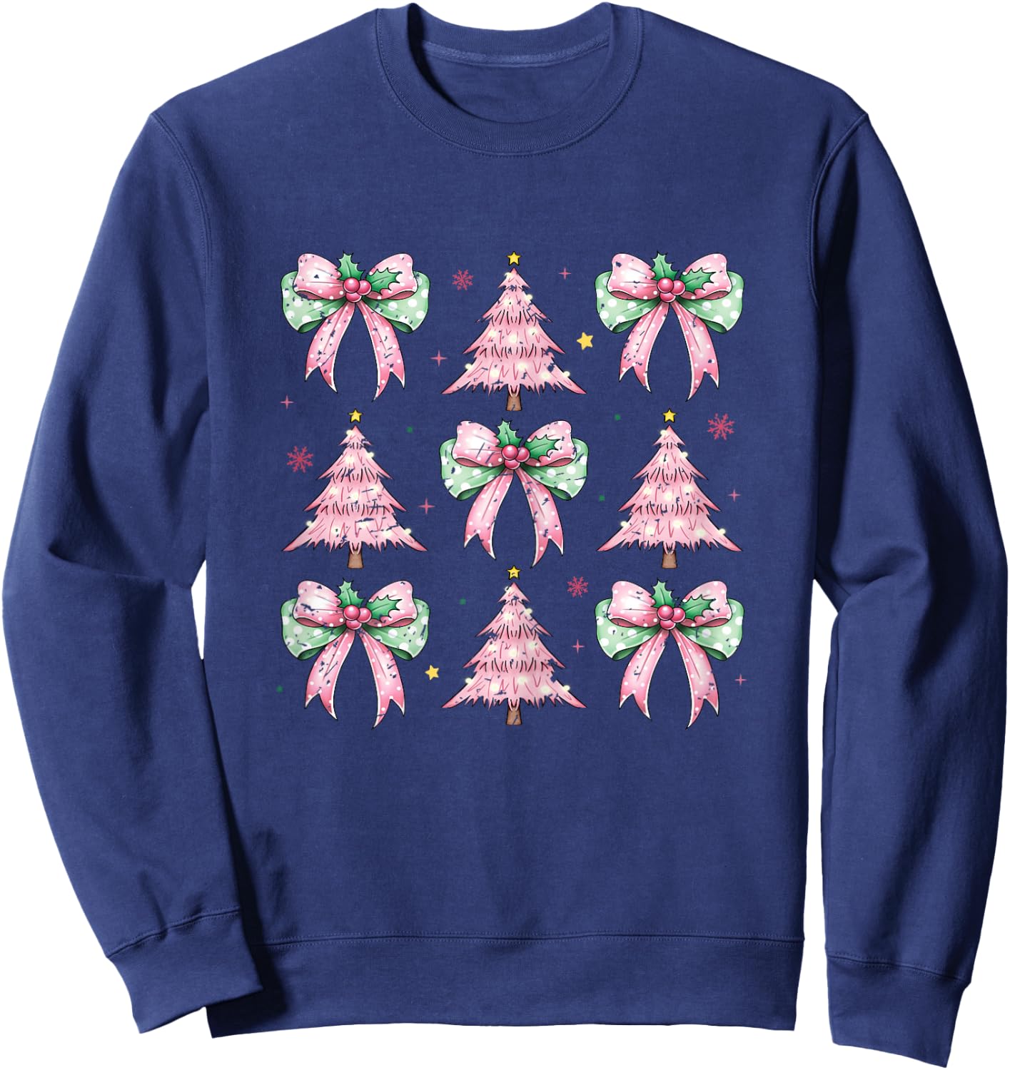 Coquette Pink Christmas Trees and Pink Bows Woman's Girl's Sweatshirt - Sweatshirt | Navy