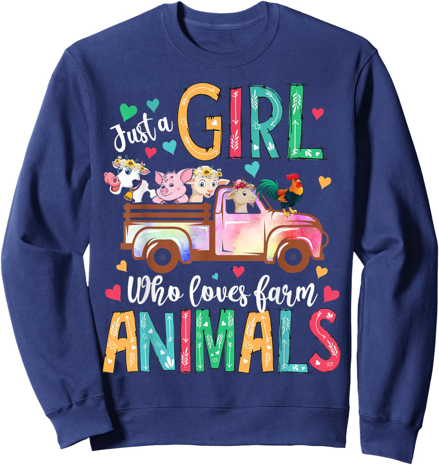 Just A Girl Who Loves Farm Animals Flower Floral Girl Farmer Sweatshirt - Sweatshirt | Navy