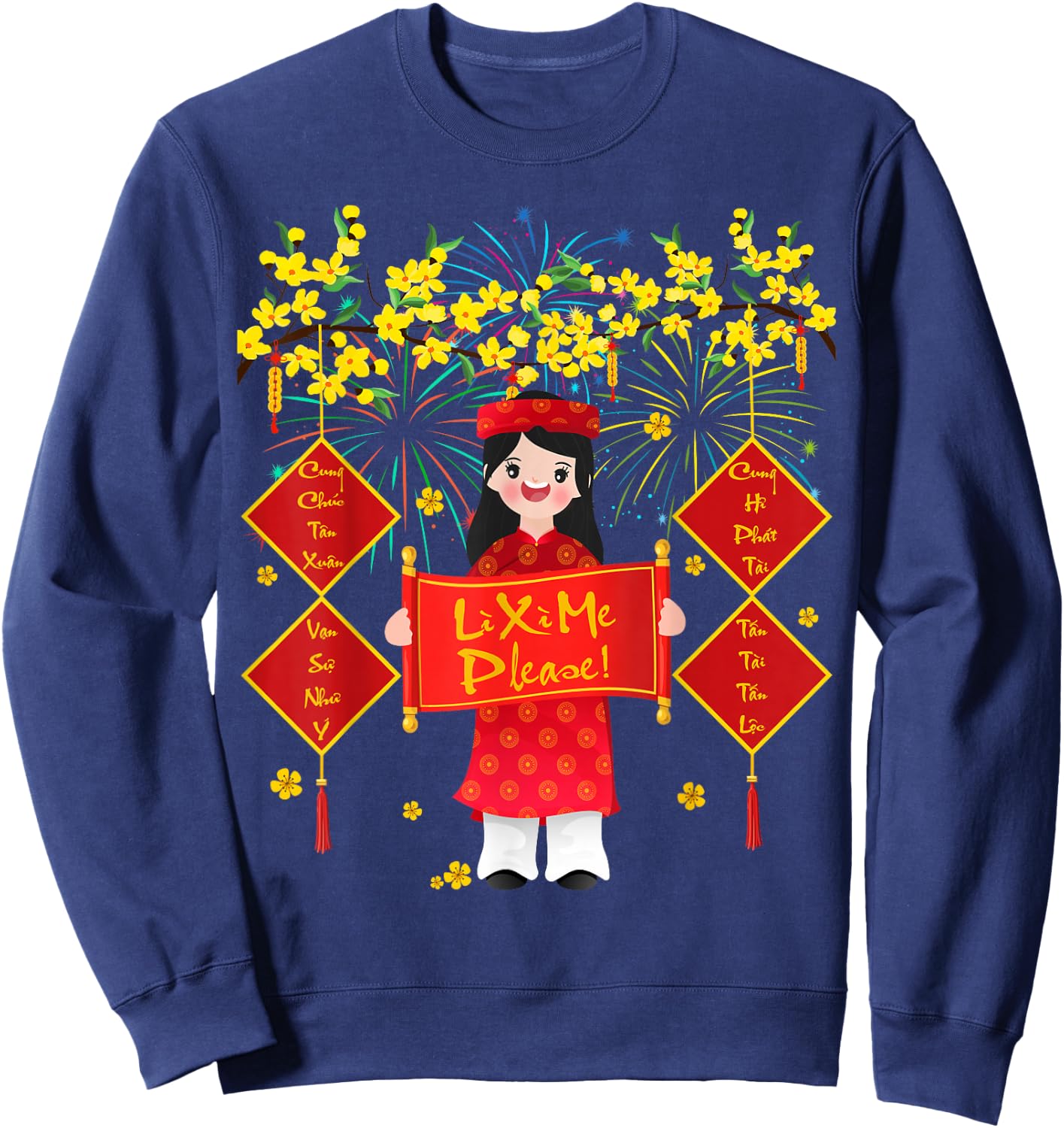 Cute Vietnamese Lunar New Year Horse Kids Girls Lucky Money Sweatshirt - Sweatshirt | Navy