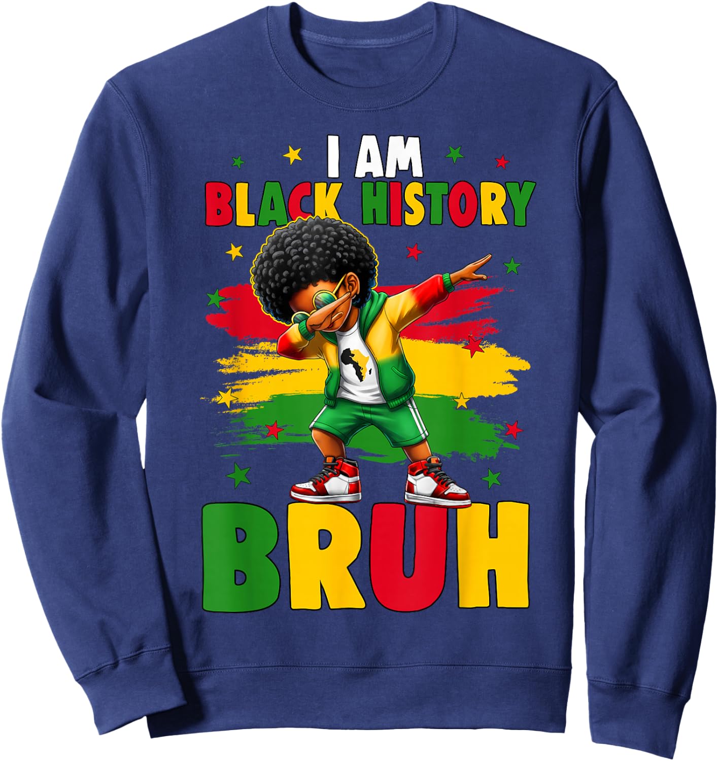 I Am Black History Bruh Dabbing Kid Black History Month Boys Sweatshirt - Sweatshirt | Navy