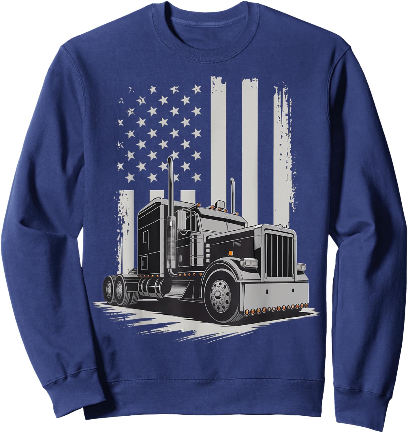Trucker USA American Flag Truck Driver Patriotic 4th Of July Sweatshirt - Sweatshirt | Navy