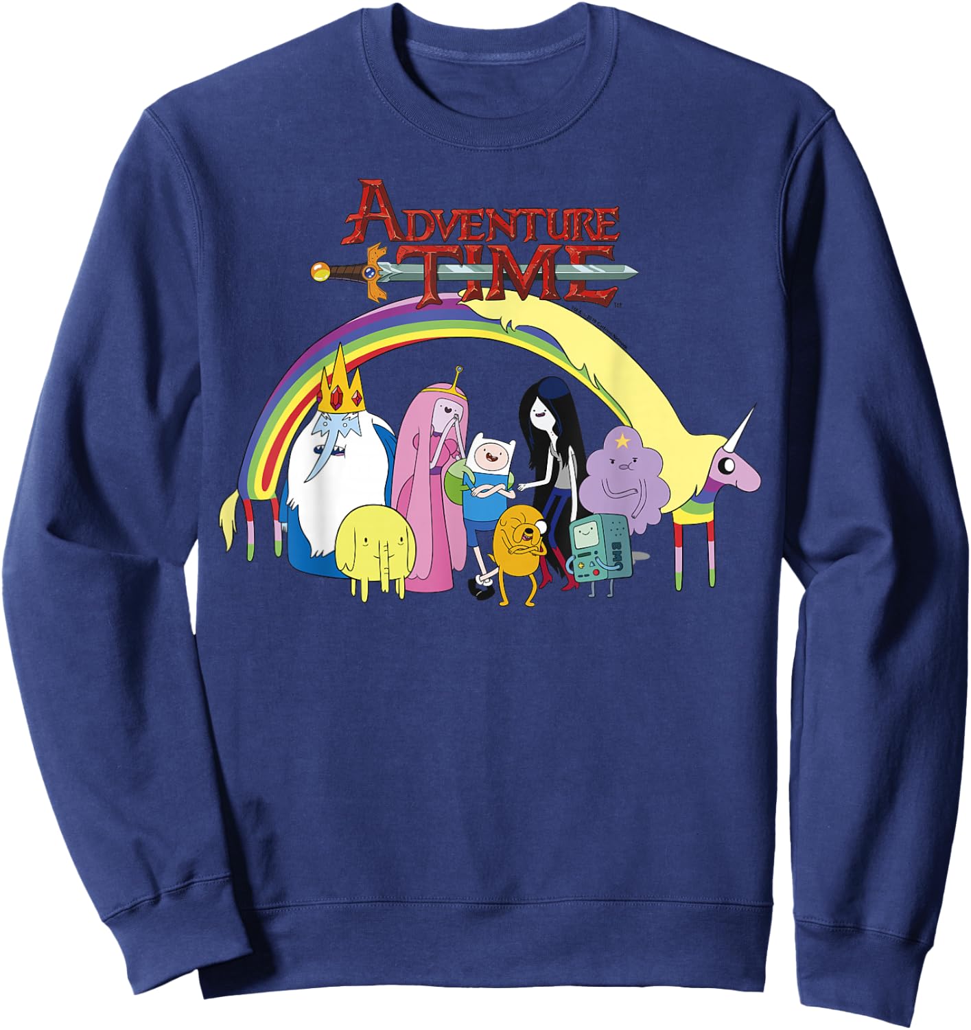 Adventure Time Classic Rainbow Unicorn Group Shot Sweatshirt - Sweatshirt | Navy