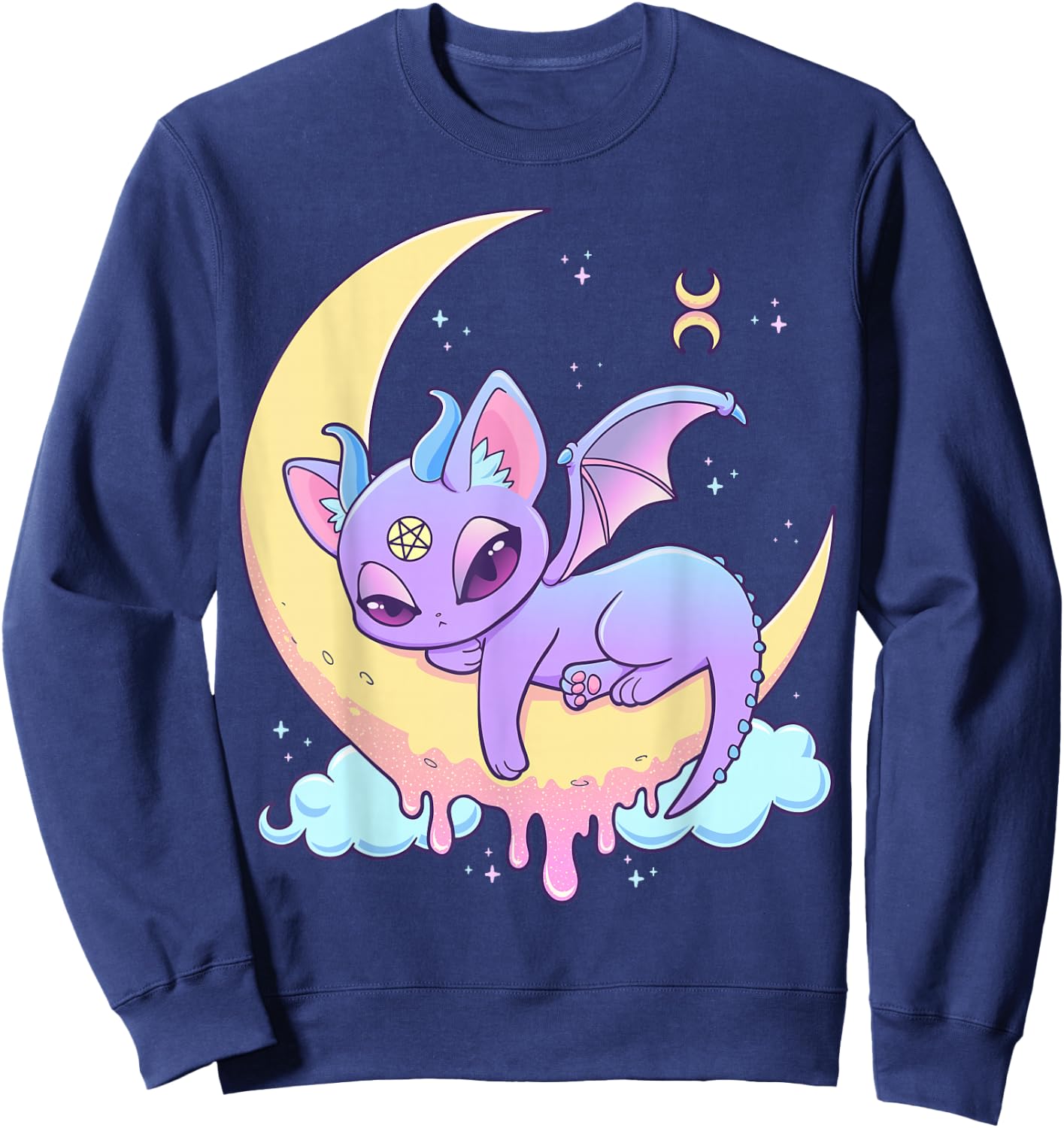 Pastel Goth Witchy Cat Cute Creepy Wiccan Cat Demon Menhera Sweatshirt - Sweatshirt | Navy