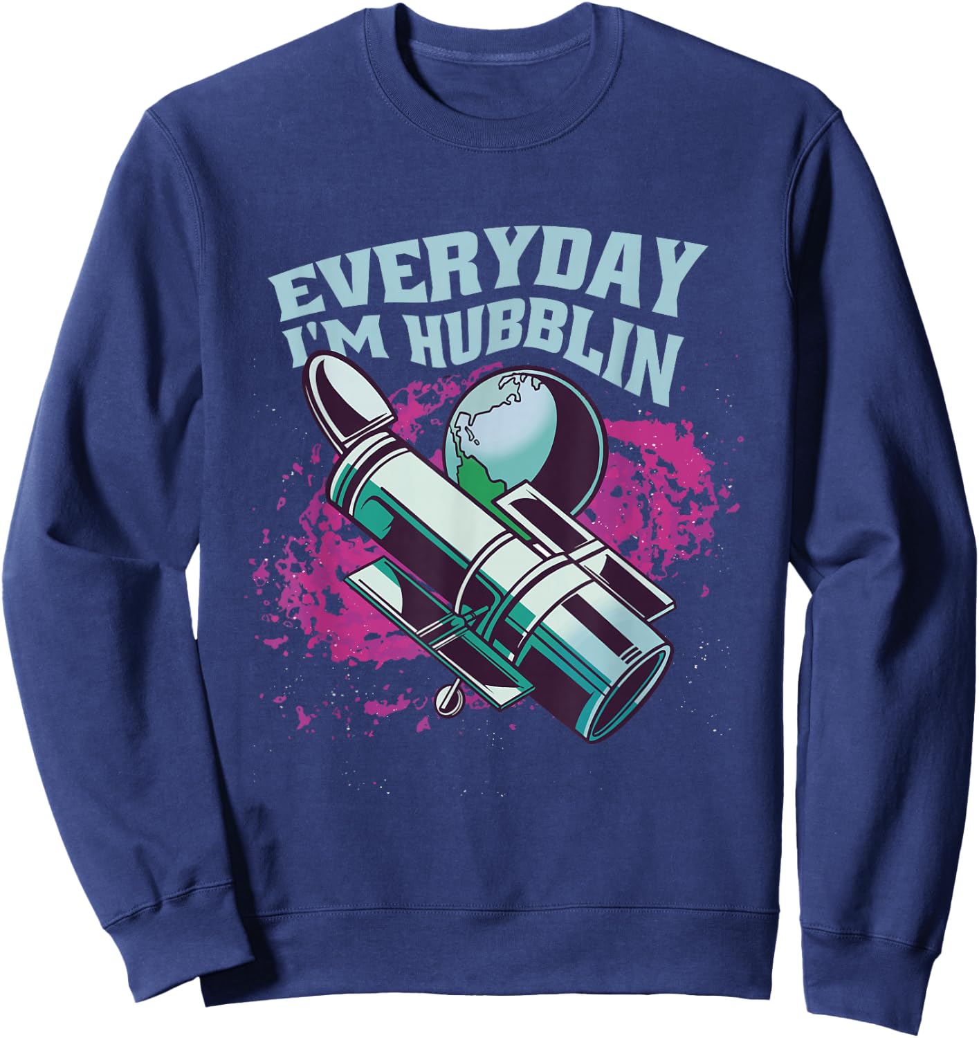Funny Hubble Telescope Astronaut -Astral Cosmic Design Space Sweatshirt - Sweatshirt | Navy