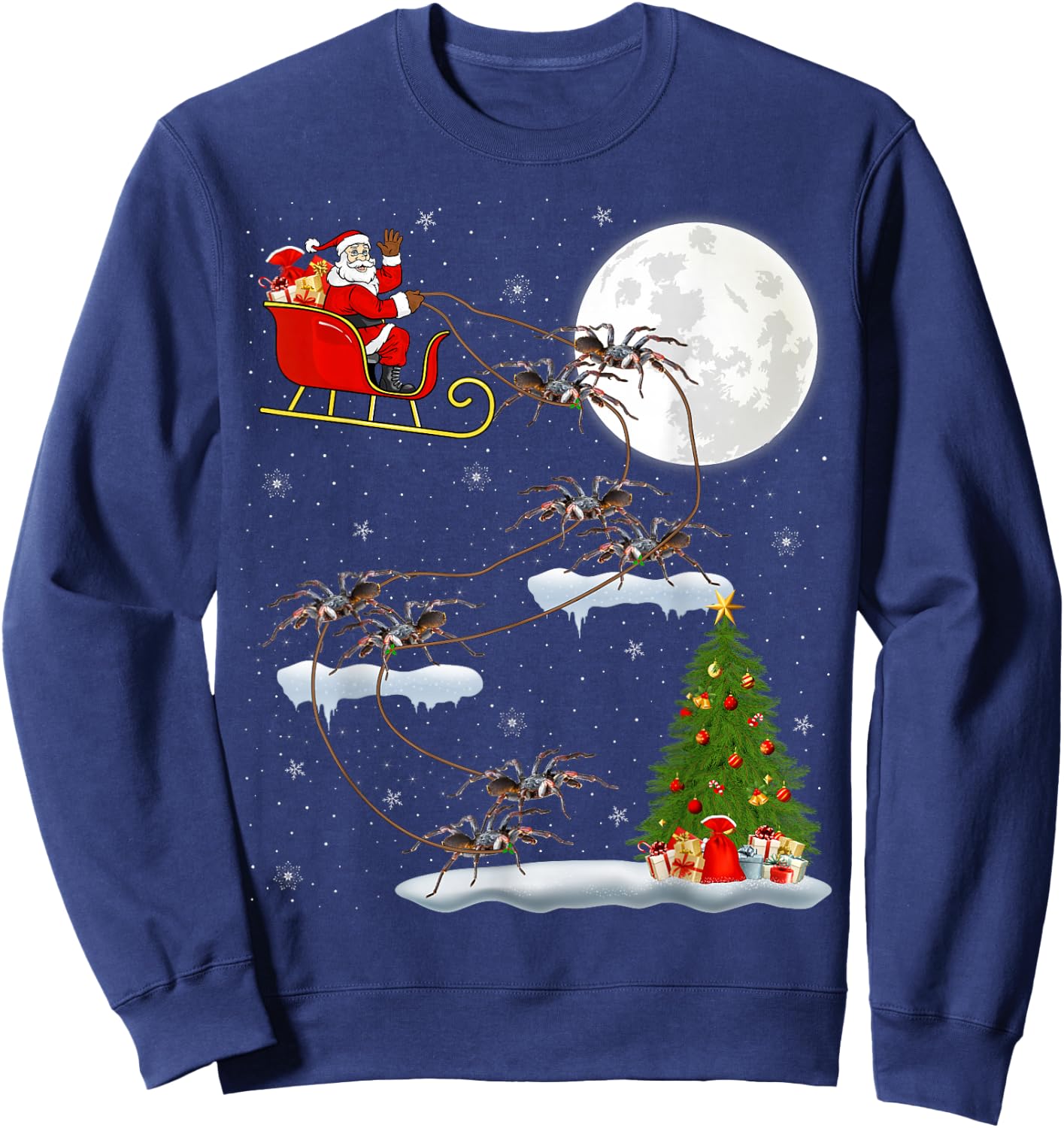 Funny Xmas Lighting Tree Santa Riding Tarantula Christmas Sweatshirt - Sweatshirt | Navy