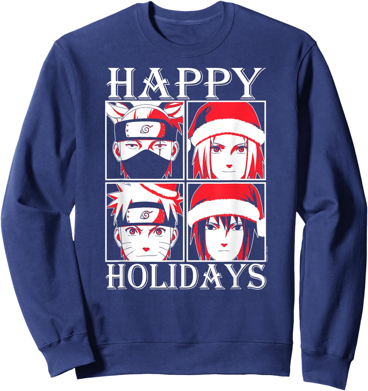 Naruto Shippuden Happy Holidays Characters Anime Sweatshirt - Sweatshirt | Navy