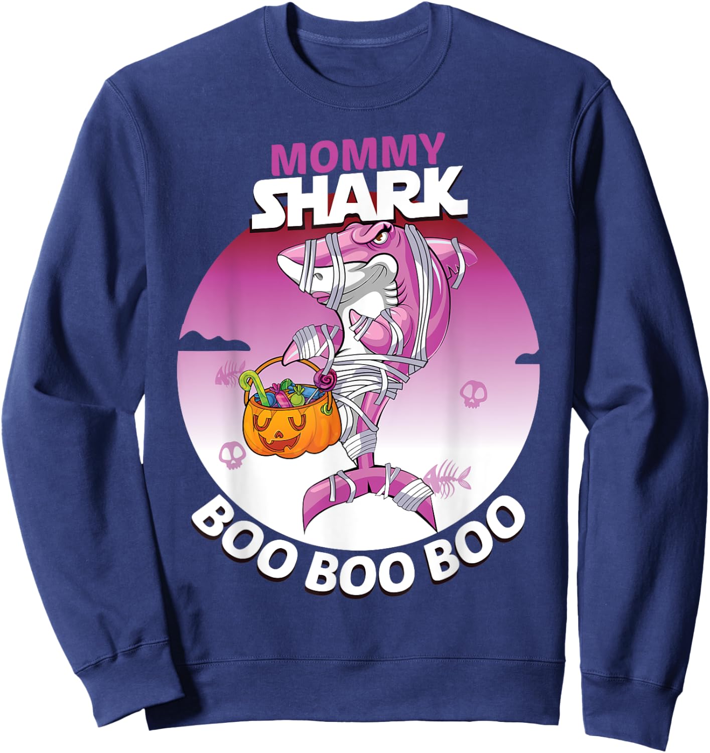 Mommy Shark Boo Boo Funny Family Shark Halloween Sweatshirt - Sweatshirt | Navy