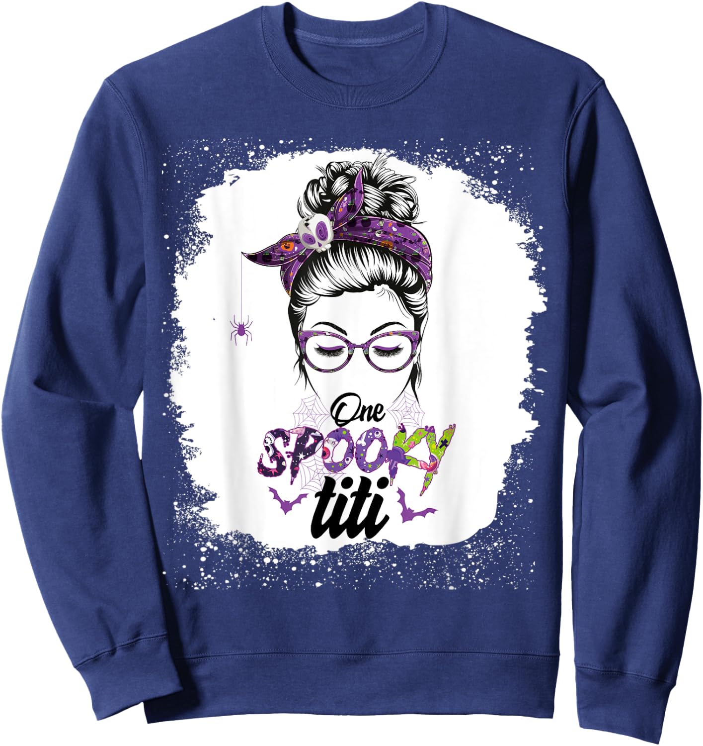 One Spooky Titi Bleached Messy Bun Funny Halloween Women Sweatshirt - Sweatshirt | Navy