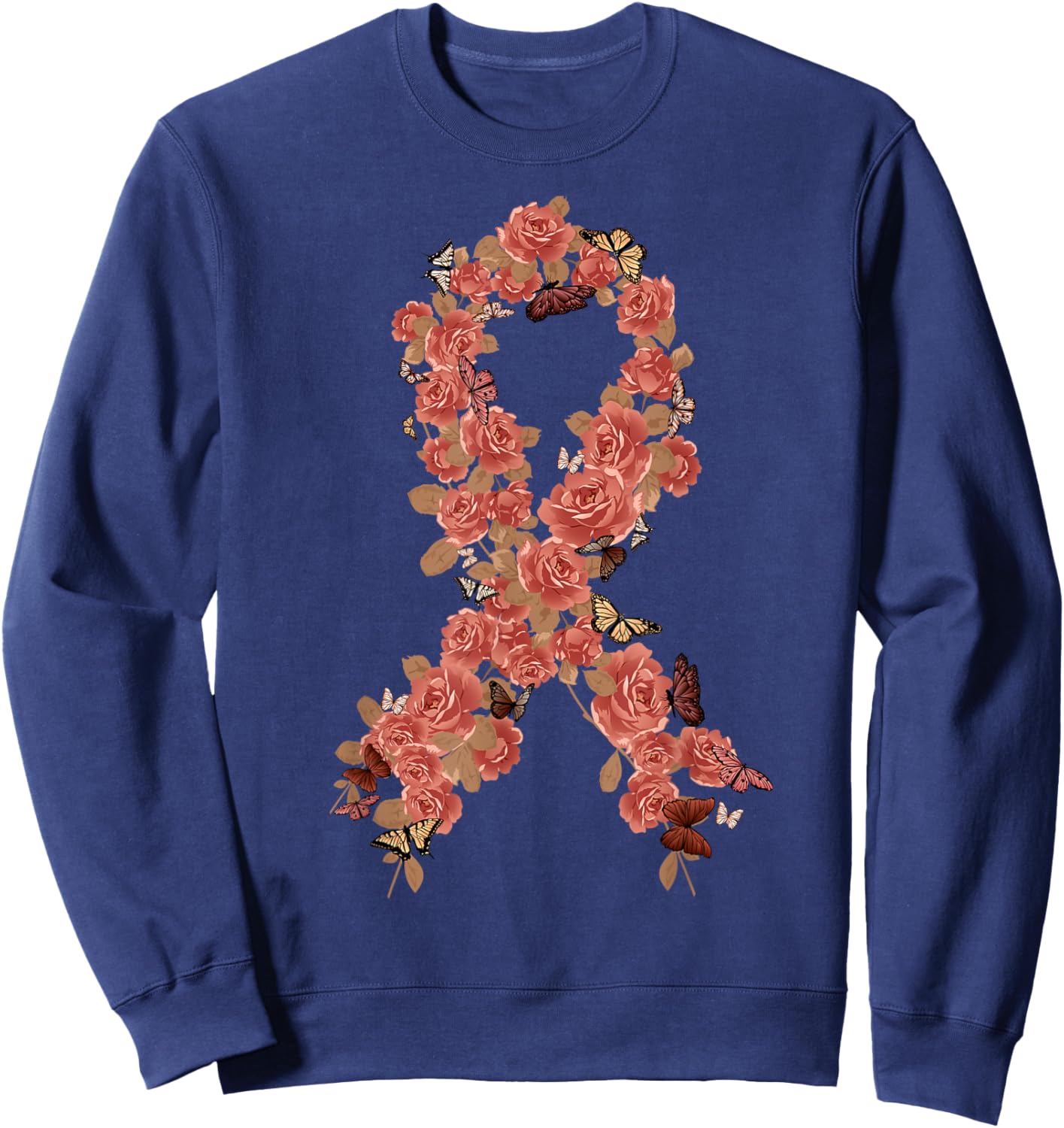Peach Ribbon Uterine Endometrial Cancer Awareness Sweatshirt - Sweatshirt | Navy