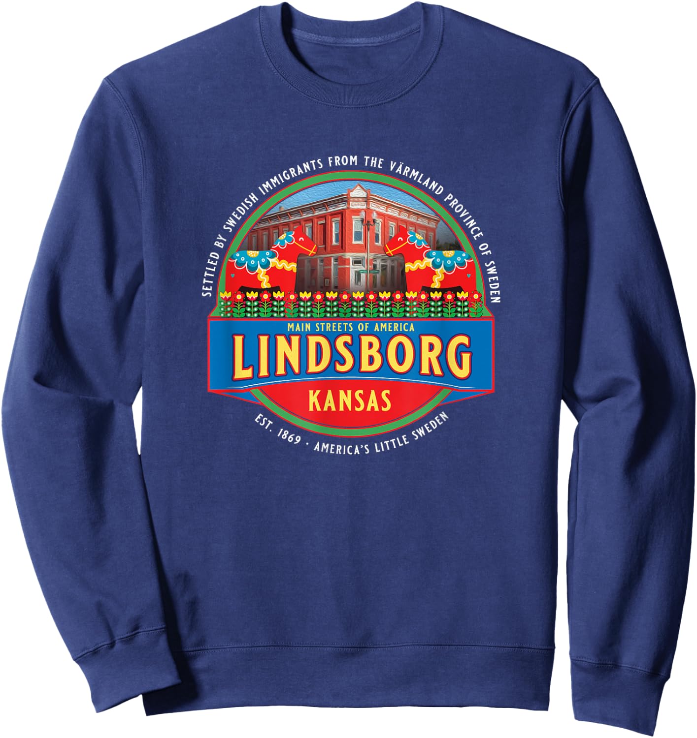 Lindsborg Kansas Little Sweden Swedish Dala Horse Souvenir Sweatshirt - Sweatshirt | Navy