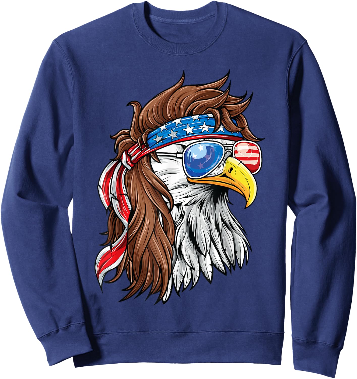 Patriotic Bald Eagle Mullet USA American Flag 4th of July Sweatshirt - Sweatshirt | Navy