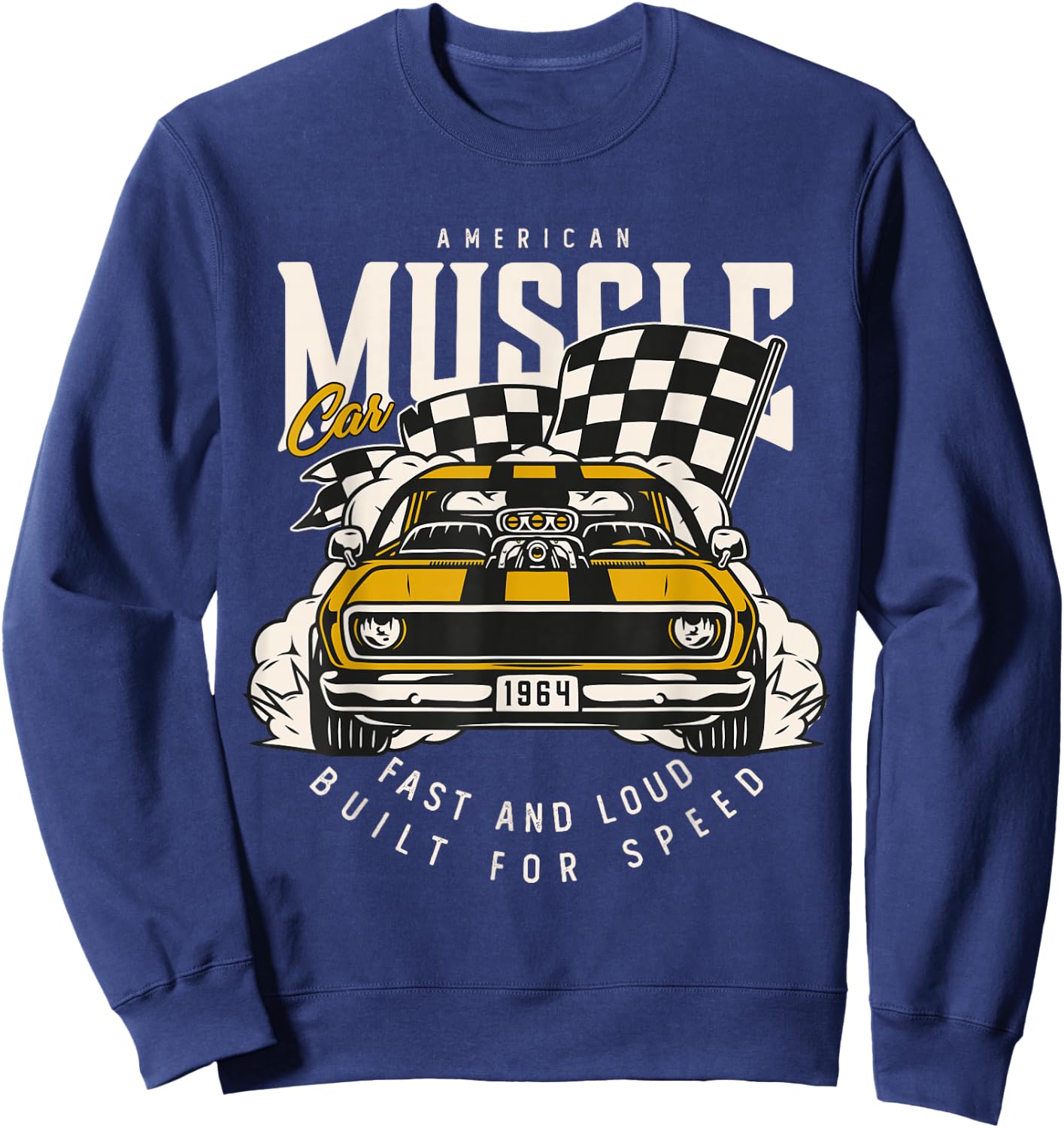 Vintage American Muscle Car Racing Flag Sweatshirt - Sweatshirt | Navy