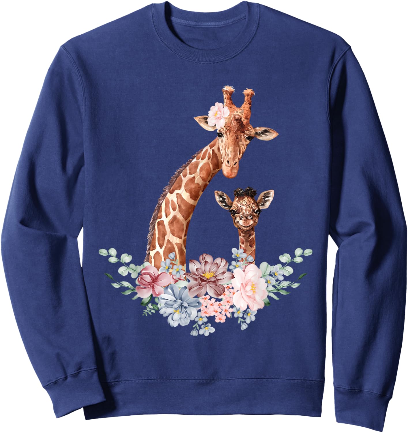 Giraffes Flowers - Giraffe Lover Zoo Animal Wildlife Sweatshirt - Sweatshirt | Navy
