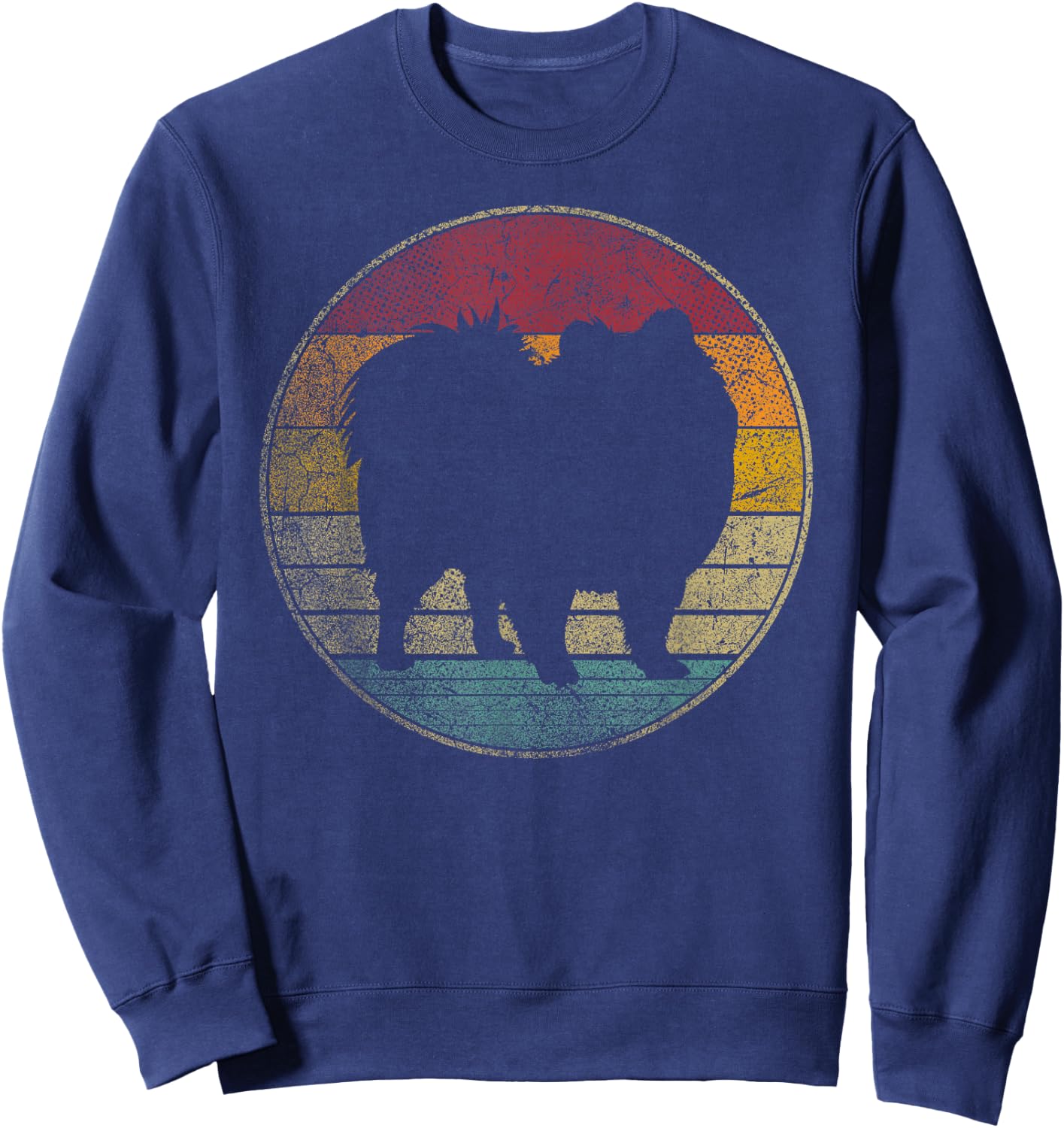 Pomeranian Dog Vintage Distressed Retro 70s 80s Gift Love Men Women Kids Sweatshirt - Sweatshirt | Navy