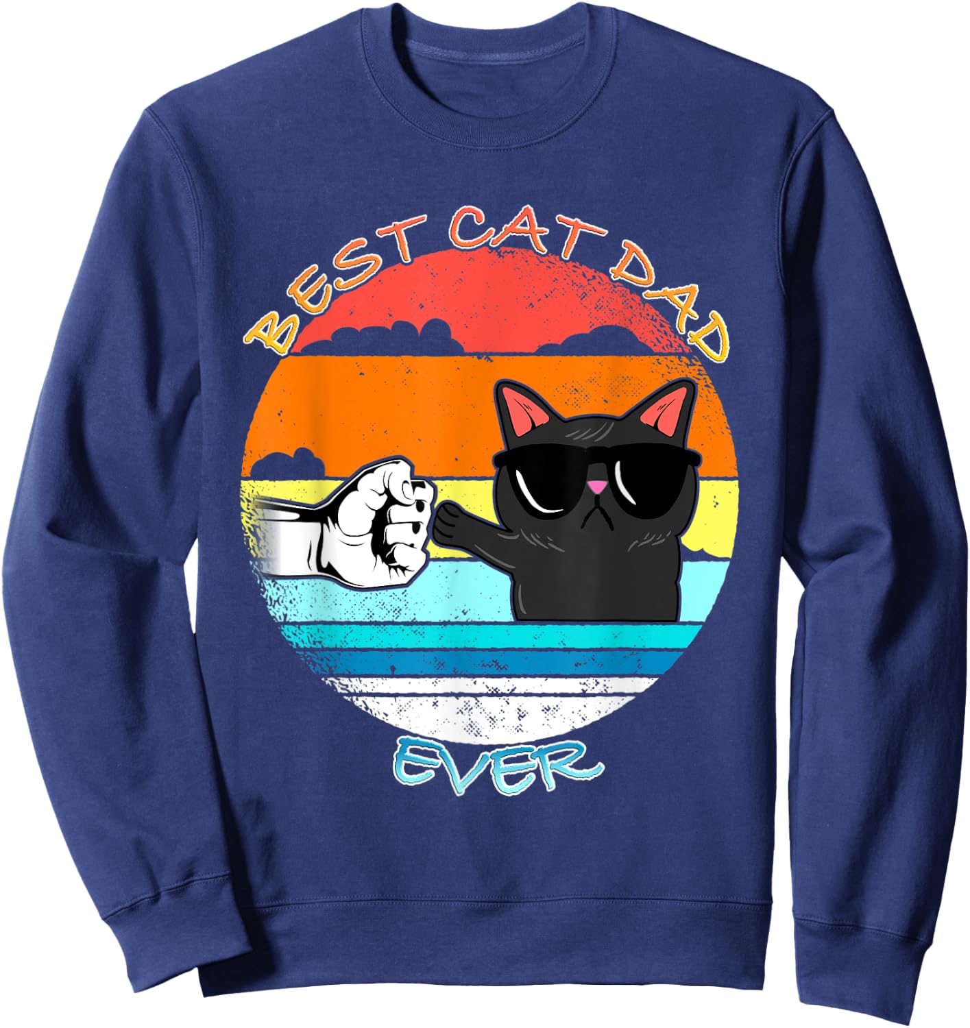 Vintage Cat Best Cat Dad Retro Cat Meow Sweatshirt - Sweatshirt | Navy