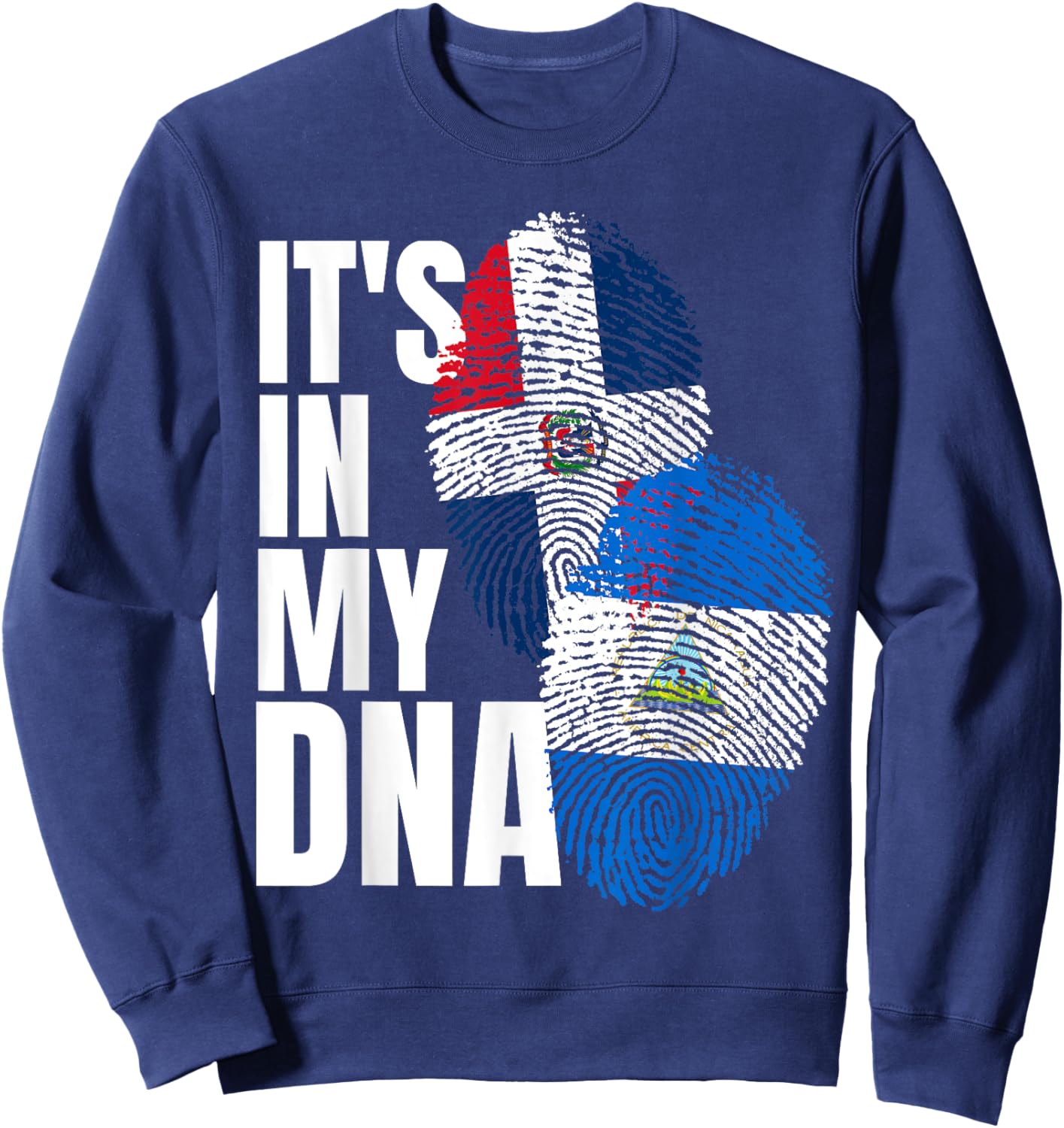 Nicaraguan And Dominican Mix DNA Flag Heritage Sweatshirt - Sweatshirt | Navy