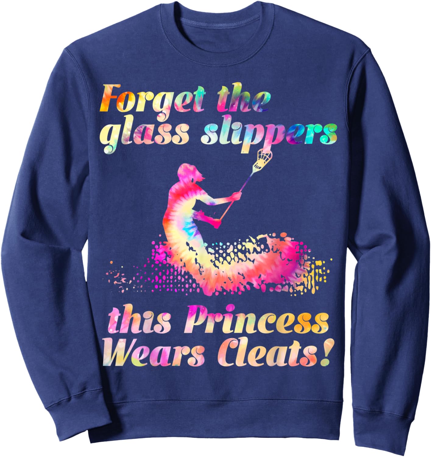 Girls Lacrosse Hippie Tie Dye Colorful Rainbow Design Gift Sweatshirt - Sweatshirt | Navy