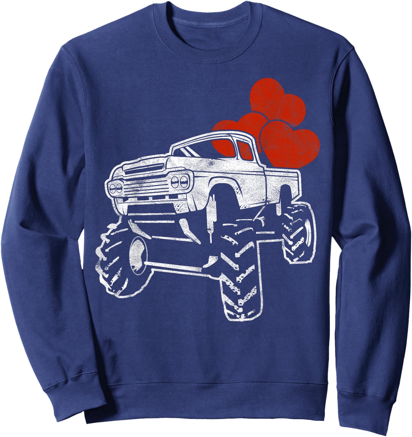 Monster Truck with Hearts Gift Boy Happy Valentine's Day Sweatshirt - Sweatshirt | Navy