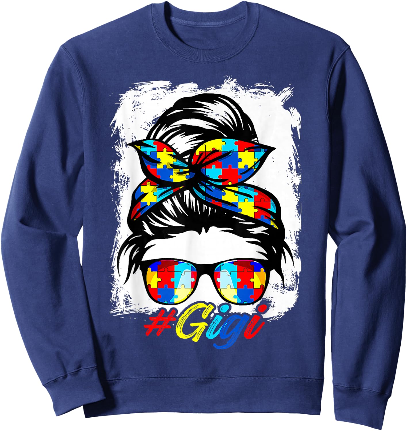 Messy Bun Bandana Gigi Ladies Girls Women Autism Awareness Sweatshirt - Sweatshirt | Navy