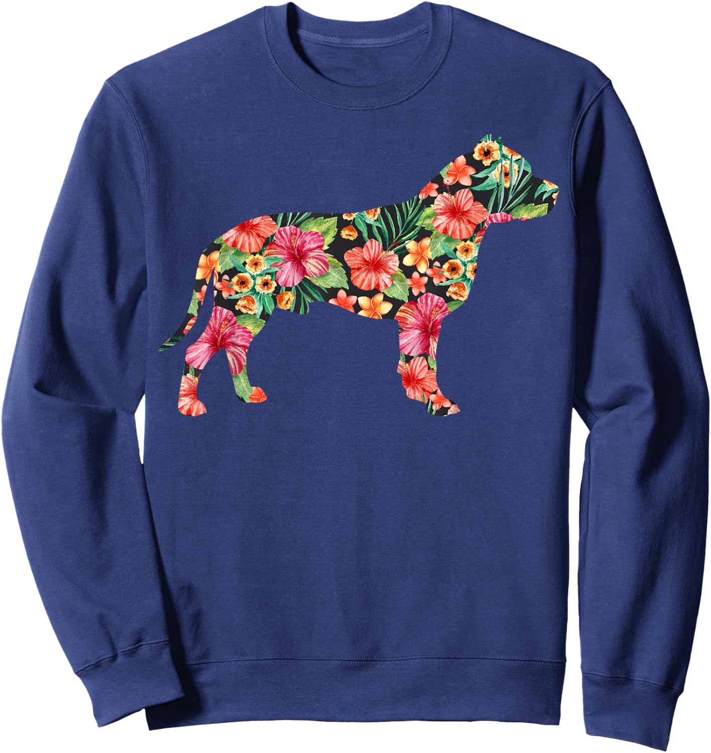 Pit Bull Flower Funny Dog Silhouette Floral Gifts Women Men Sweatshirt - Sweatshirt | Navy