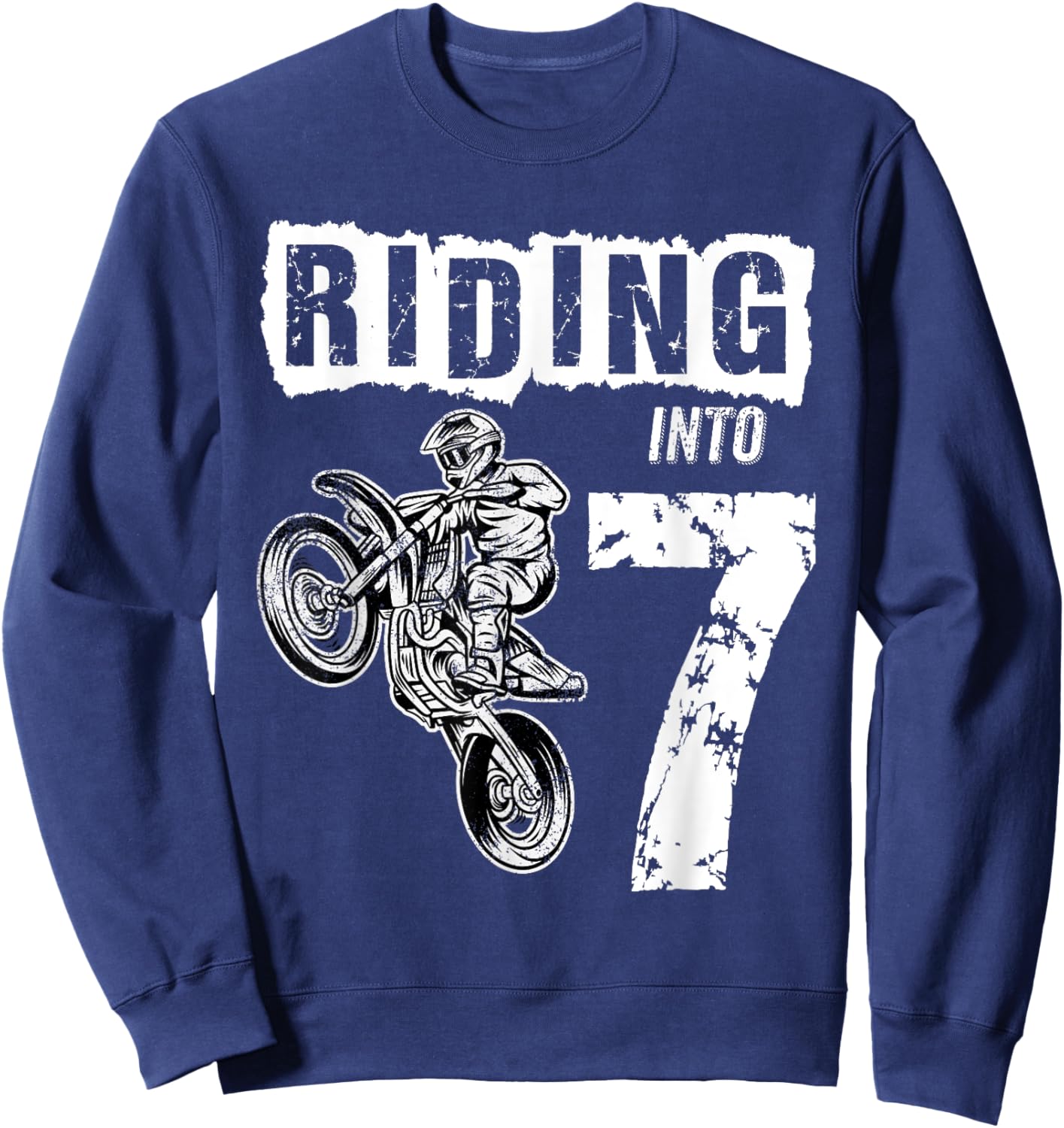 Riding Into 7 Years Old 7th Birthday Boy Dirt Bike Party Sweatshirt - Sweatshirt | Navy