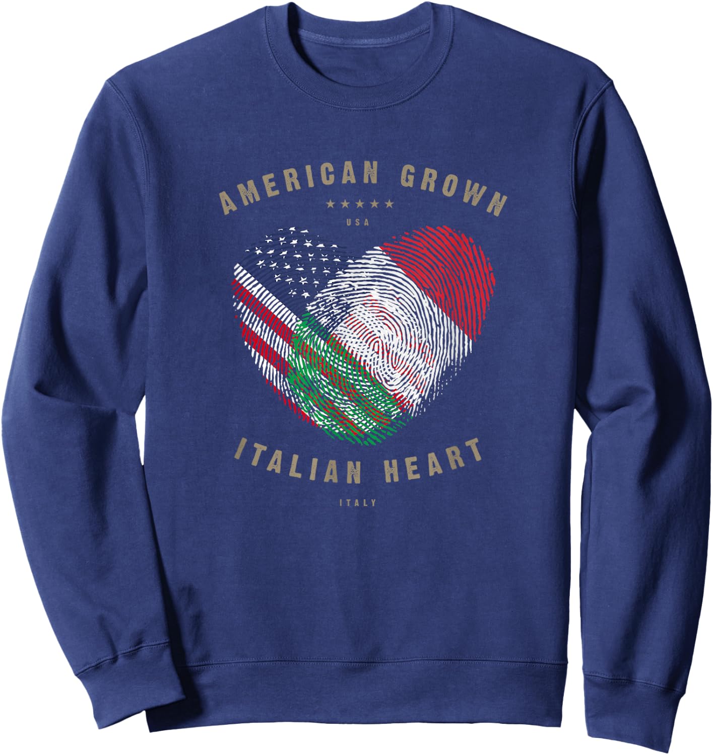 American Grown Italian Heart Love Italy Flag Sweatshirt - Sweatshirt | Navy