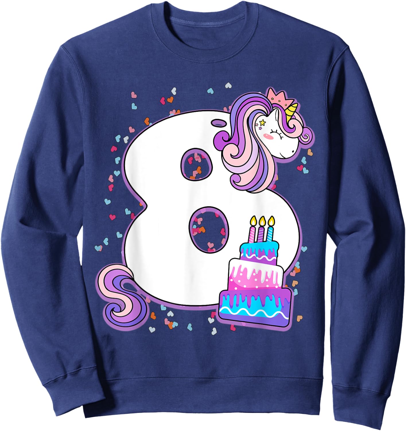 Unicorn 8th Birthday Shirt Girls 8 Year Old Eighth Birthday Sweatshirt - Sweatshirt | Navy